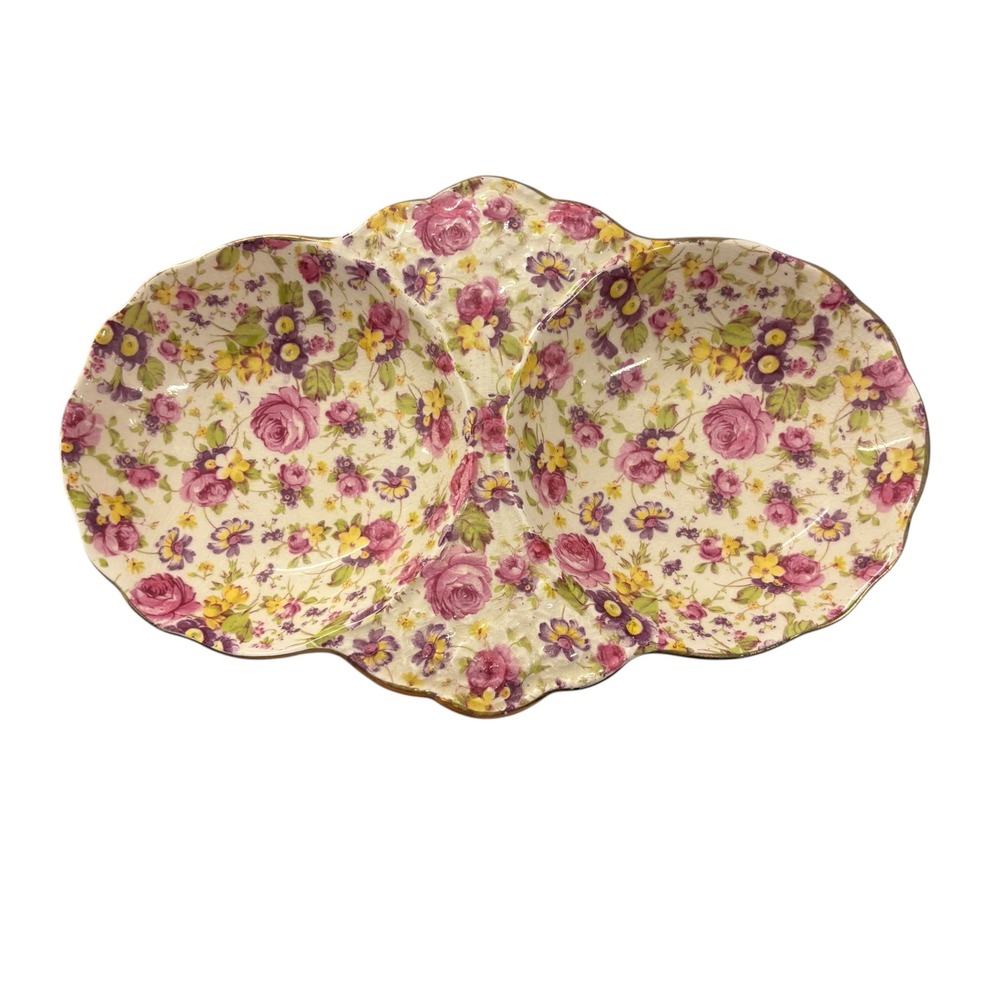 James Kent Old Foley Rapture 3007 Chintz Floral Double Nut Candy Dish England